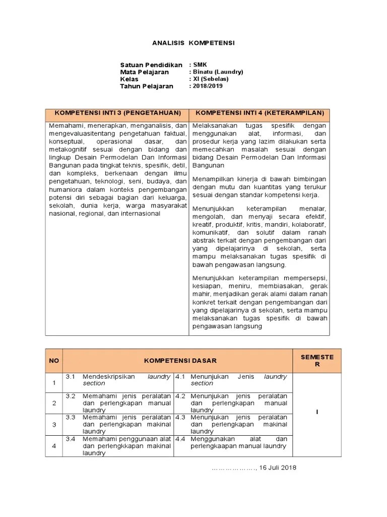 Analisis Kompetensi Laundri 11 SMK | PDF