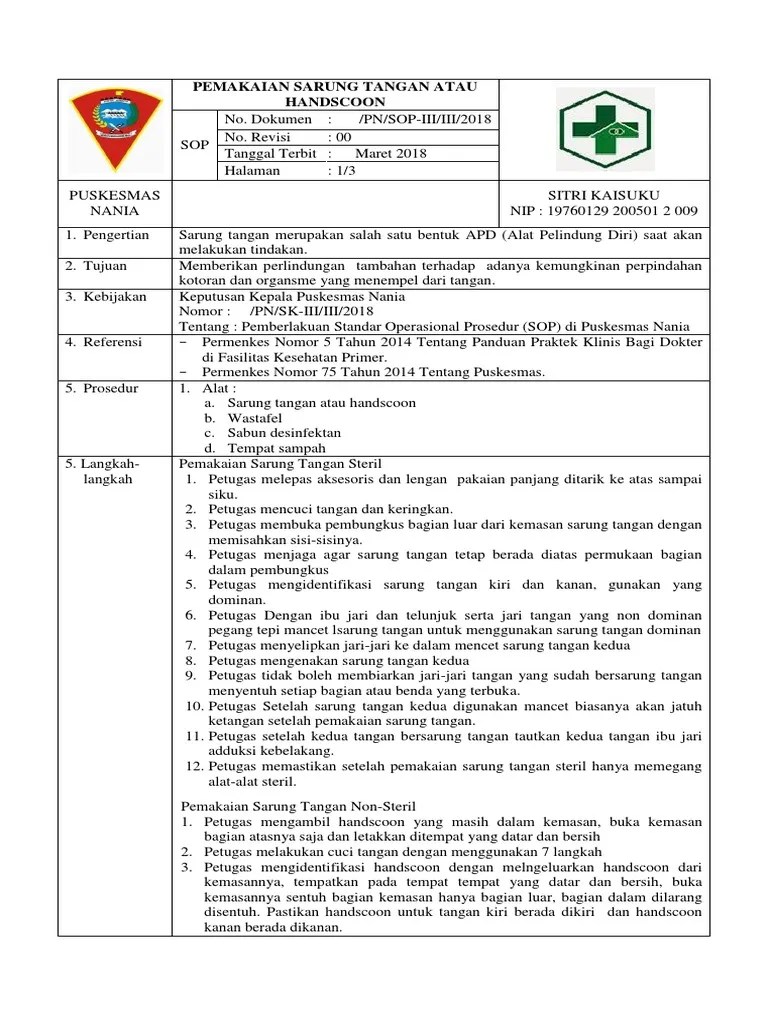 Ep 1 Sop Pemakaian Sarung Tangan Atau Handscoon | PDF