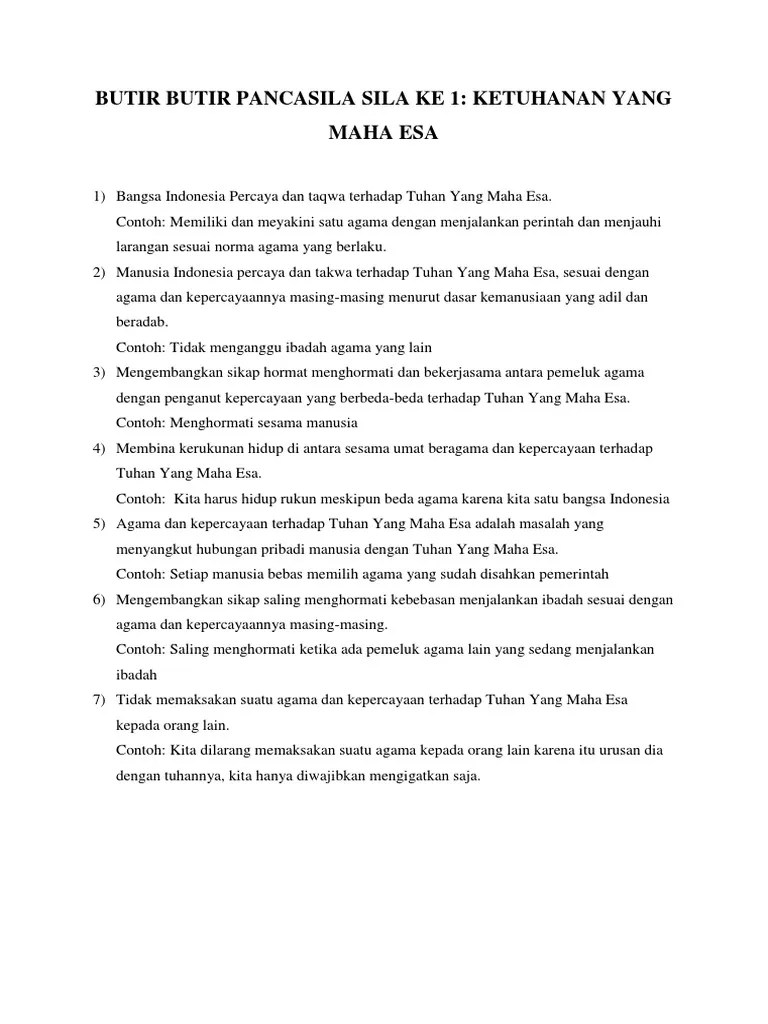Butir Butir Pancasila Sila Ke 1 New | PDF