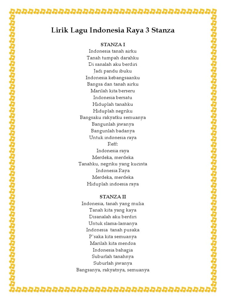Indonesia Raya Lirik 1 Stanza