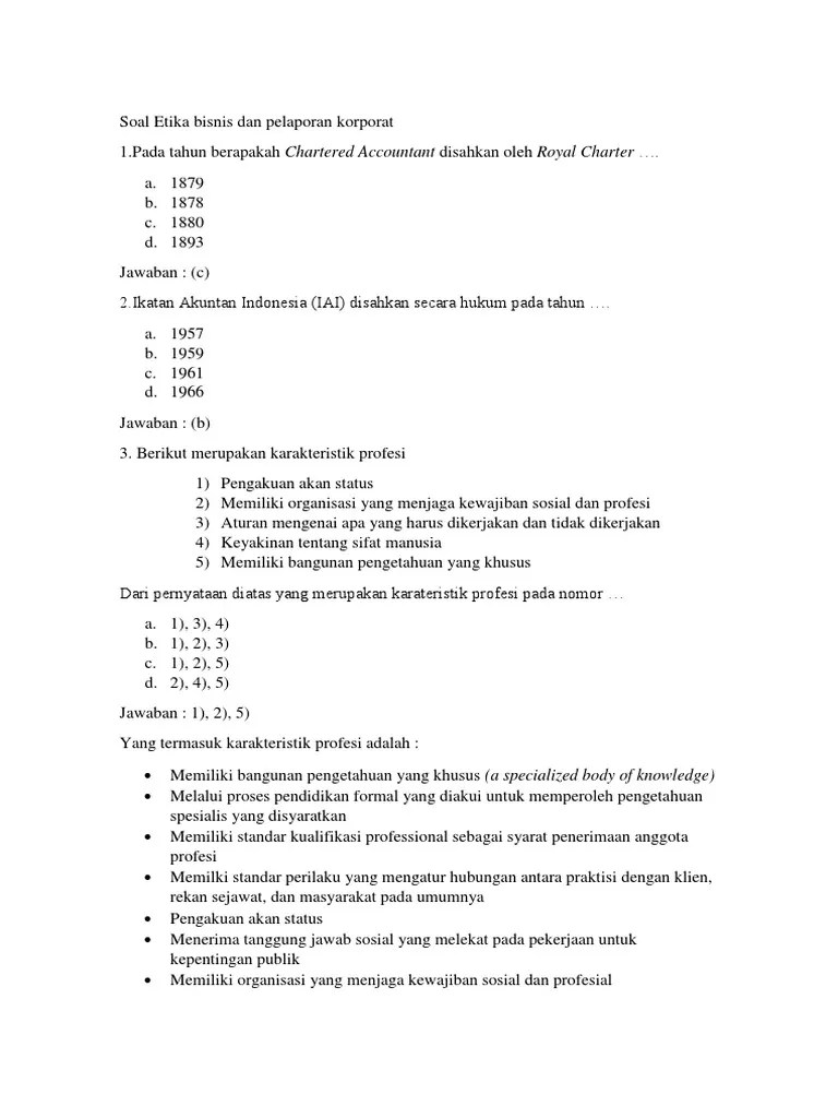 Soal Soal Etika Profesi Dan Tata Kelola Korporat | PDF
