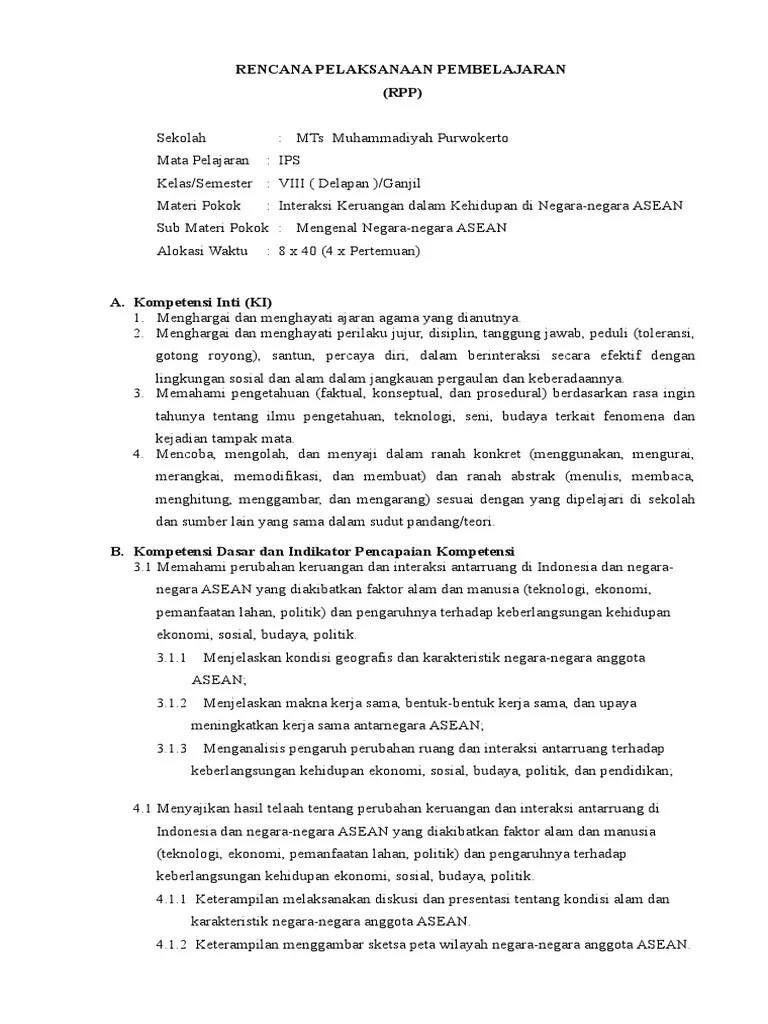 RPP No.001 K-13 IPS-VIII Mengenal Negara-Negara ASEAN | PDF