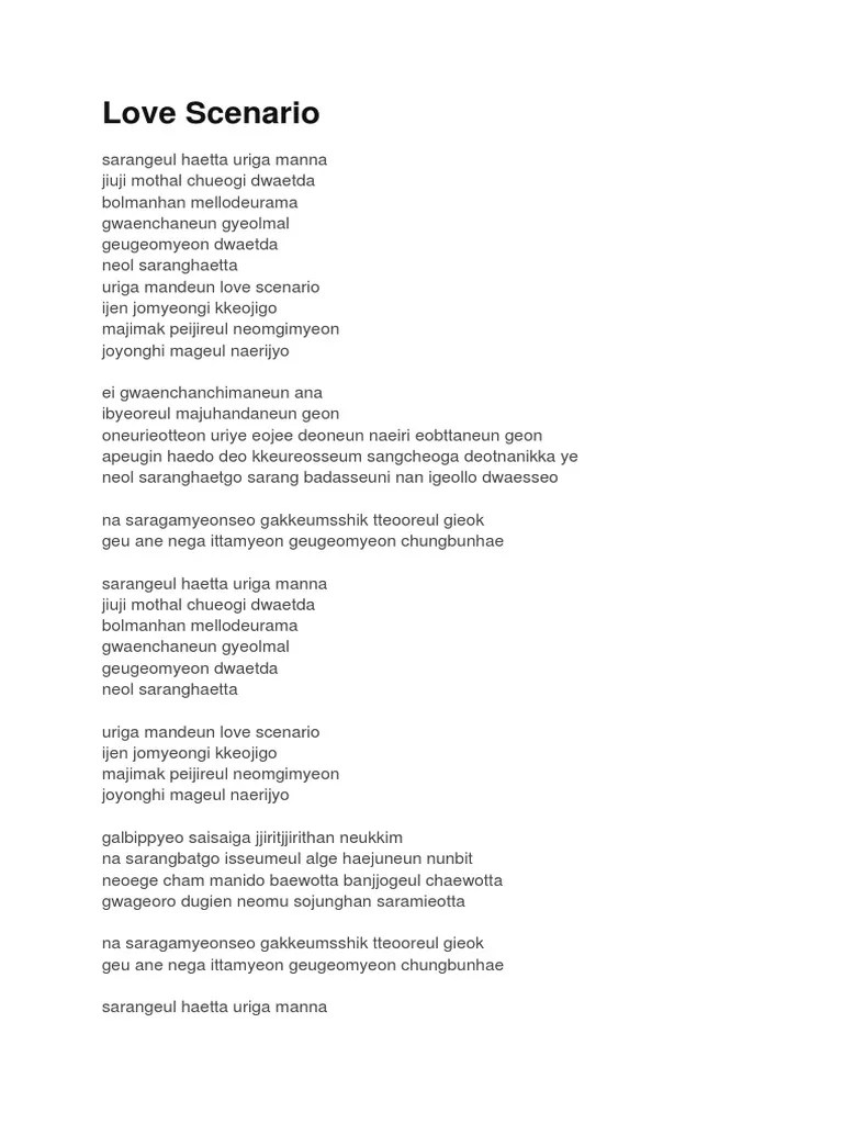 Sarangeul haeda uriga manna kita jatuh cinta, kita bertemu jiuji moshal chueogi dwaeda kita menjadi . Love Scenario Ikon Pdf