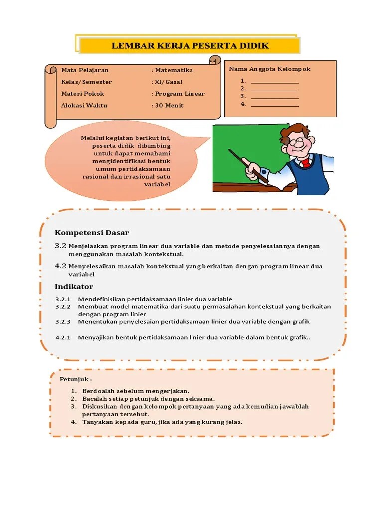 Sosial soal latihan program linier sma kelas xi buku matematika kelas xi . Lkpd 3 2 Program Linier Pdf