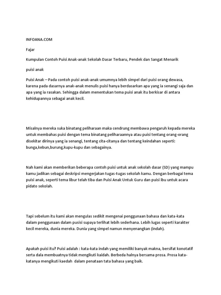 Puisi tentang alam pegunungan pedesaan untuk anak sd penulis. Tugas Kumpulan Puisi