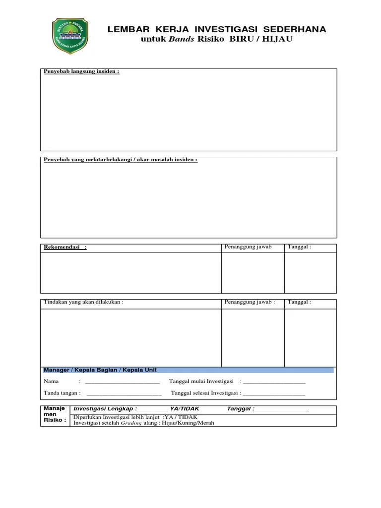 Pt pln (persero) pusat pemeliharaan ketenagalistrikan laporan survey mei 2017 investigasi kerusakan aksial bearing, nusa tenggara barat mei 2017 daftar isi . Form Investigasi Sederhana Pdf
