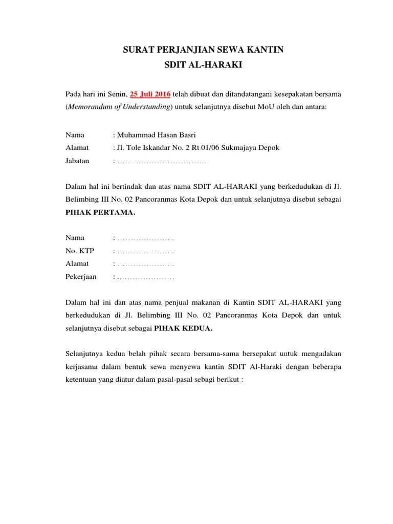 Surat Perjanjian Sewa Kantin | PDF