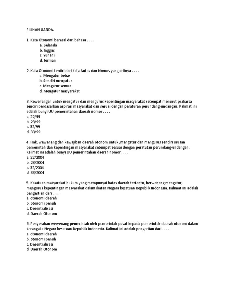 Soal Ulangan Otonomi Daerah