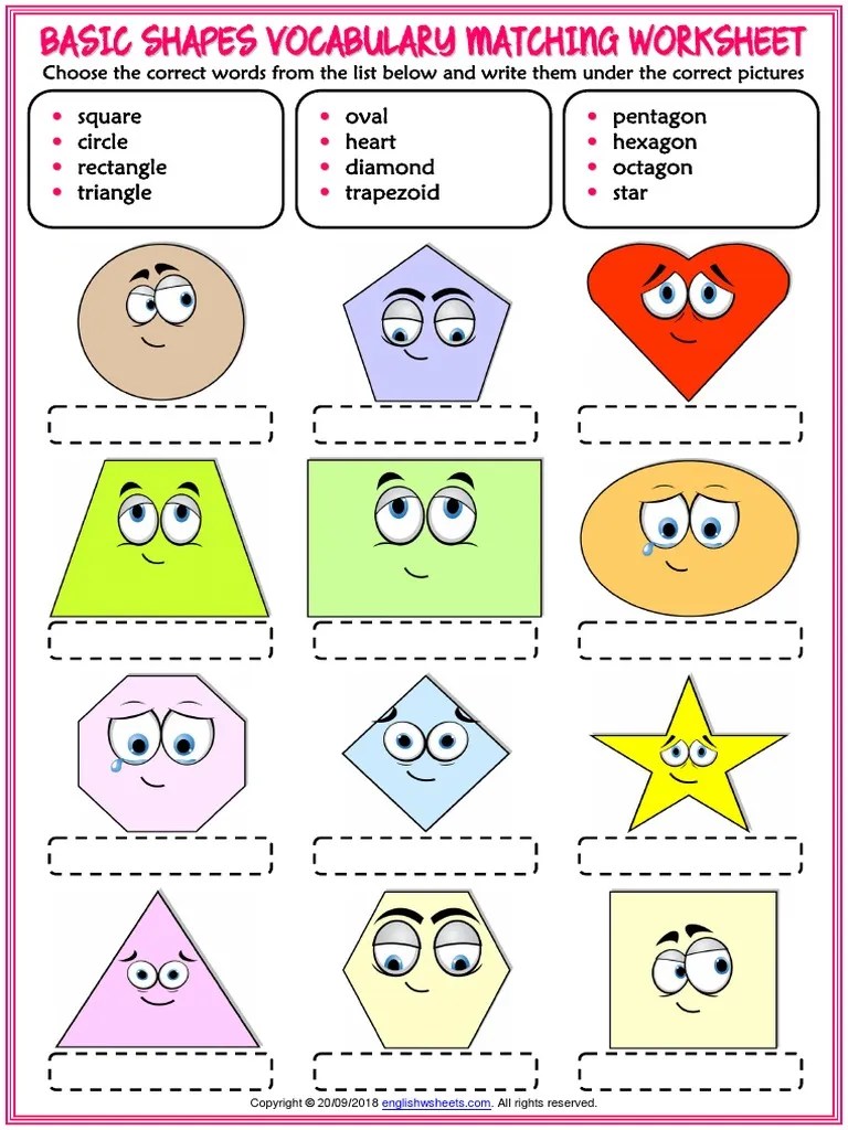 basic shapes vocabulary esl matching exercise worksheet for kids