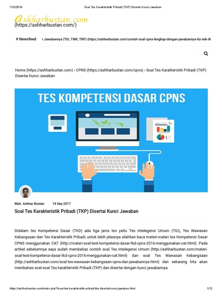 Karena tes ini sering diujikan pada saat seleksi cpns tujuannya adalah untuk menekankan. Soal Tes Karakteristik Pribadi Tkp Disertai Kunci Jawaban2