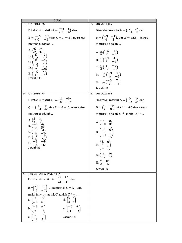 Contoh soal figural tps utbk. SOAL Matriks Invers