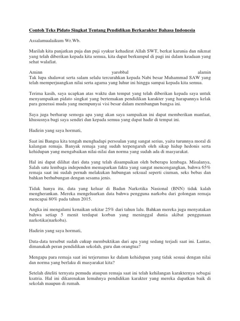 Pidato Tentang Pentingnya Pendidikan Karakter Moral
