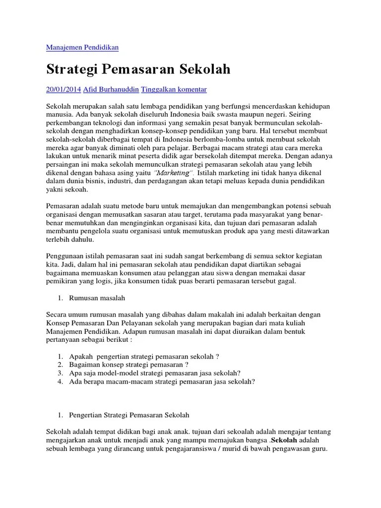 Strategi Pemasaran Sekolah | PDF