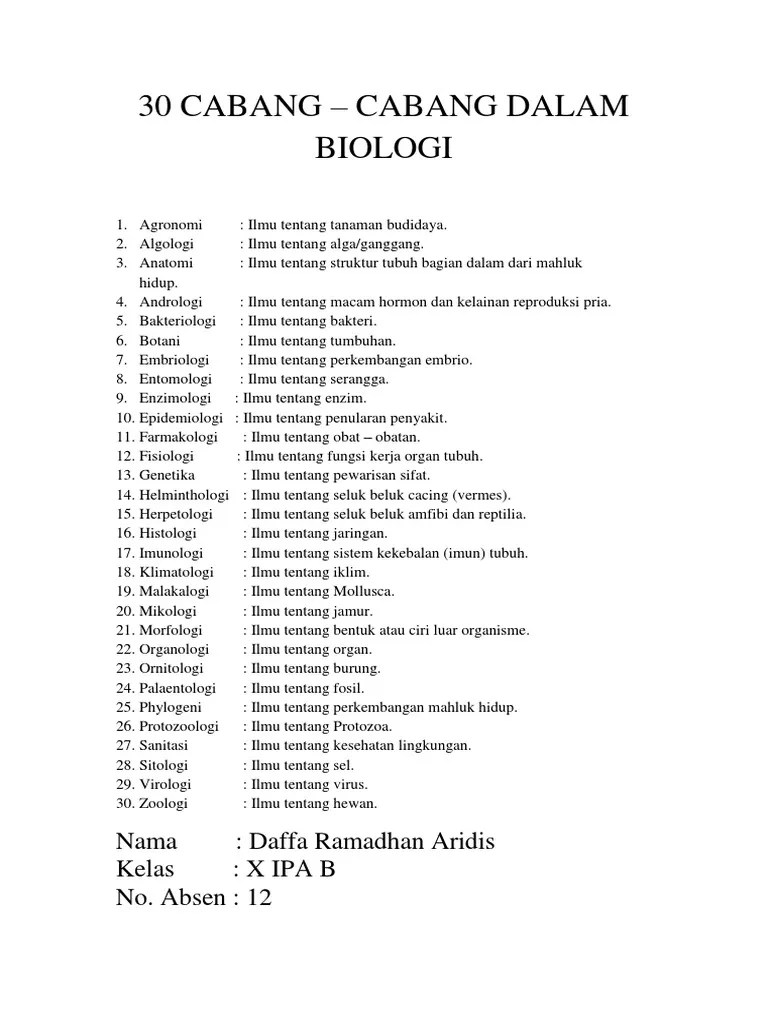30 Cabang Biologi | PDF