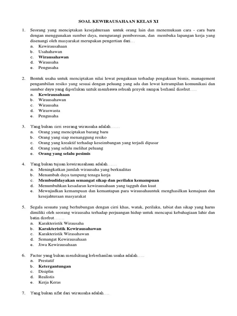 Jelaskan definisi kewirausahaan menurut ahli ekonomi,ahli manajemen. Soal Kewirausahaan Kelas Xi Pdf