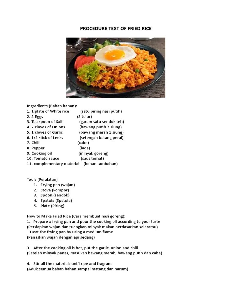 Procedure Text of Fried Rice | PDF