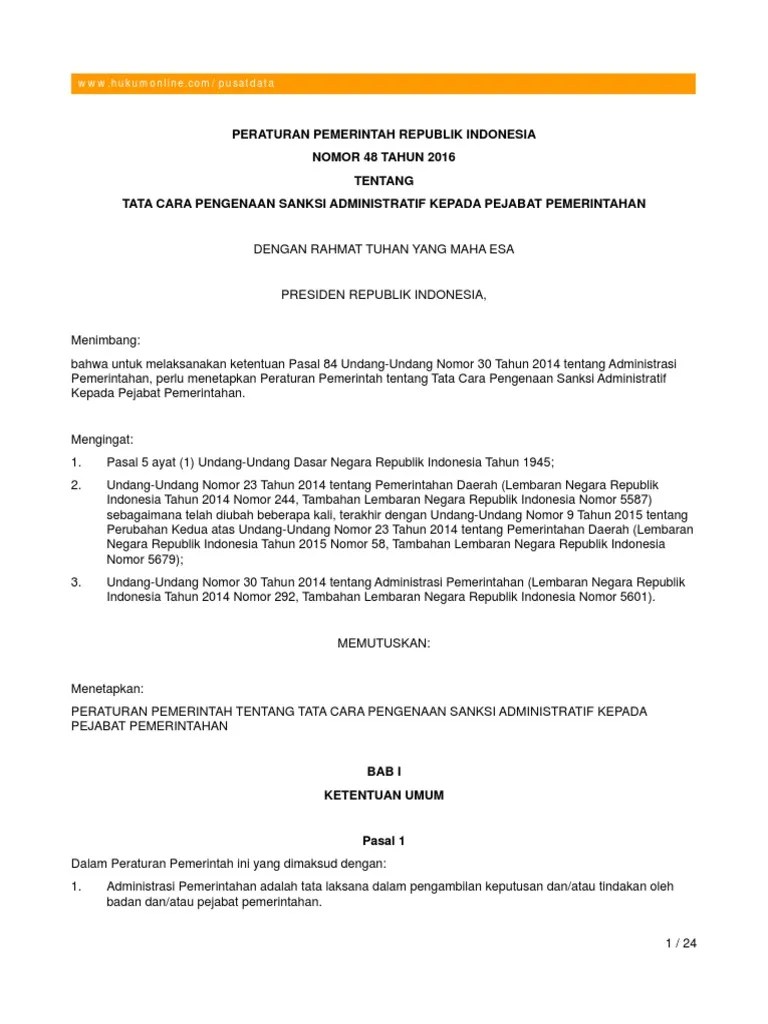 PP 48 2016 Tata Cara Pengenaan Sanksi Administratif | PDF