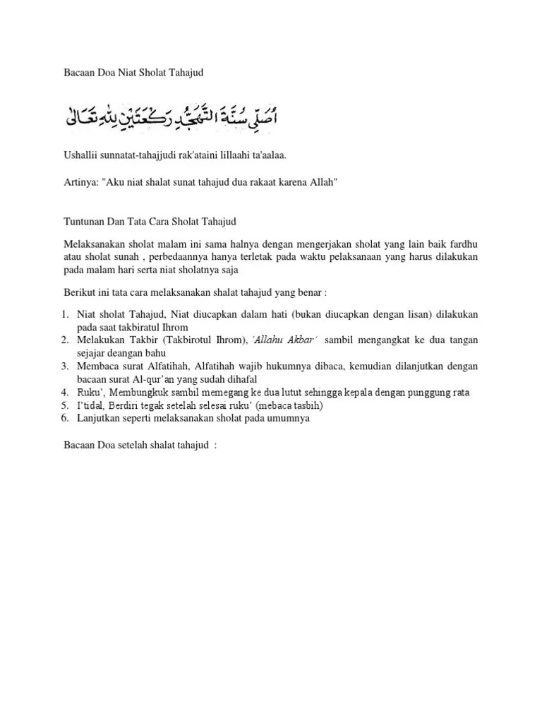 Bacaan Doa Niat Sholat Tahajud | PDF