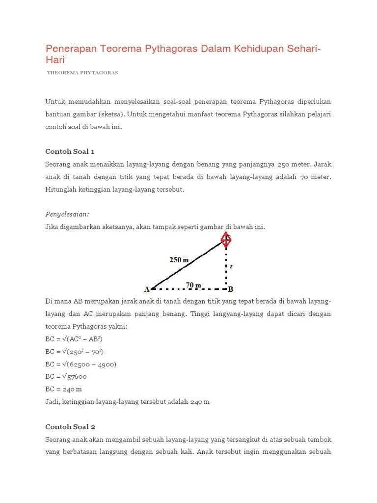 Soal Cerita Teorema Pythagoras Dalam Kehidupan Sehari Hari