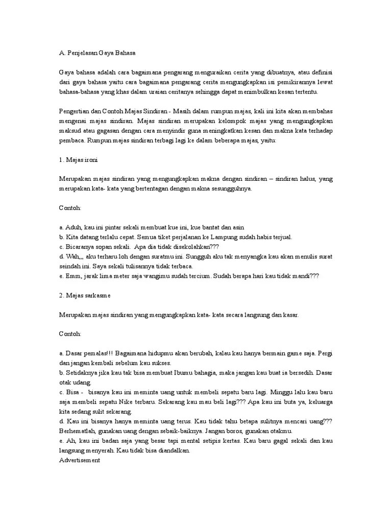 Contoh Gaya Bahasa Ironi - Mosaicone