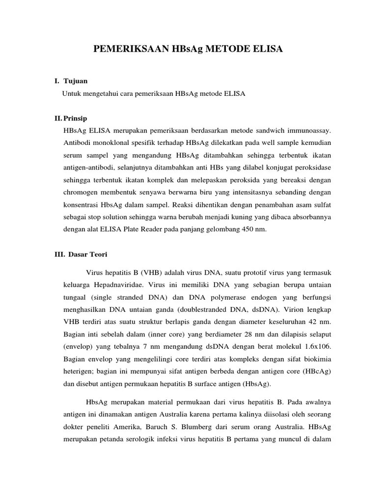 Pemeriksaan Hbsag Metode Elisa | PDF
