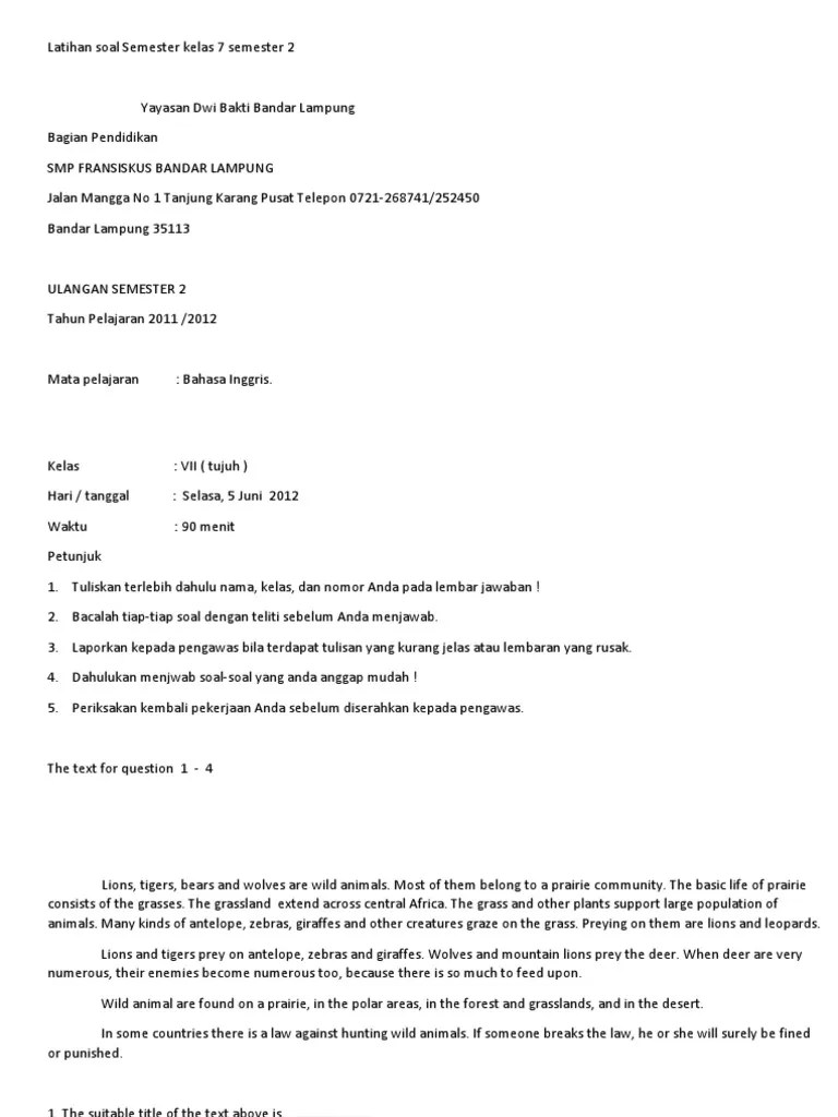 Latihan Soal Semester Kelas 7 Semester 2 | Nature