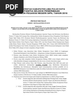 Pengumuman cpns pemkab limapuluh kota formasi 2021 kabupaten limapuluh kota merupakan . 91331pengumuman Hasil Skd 50 Kota Pdf