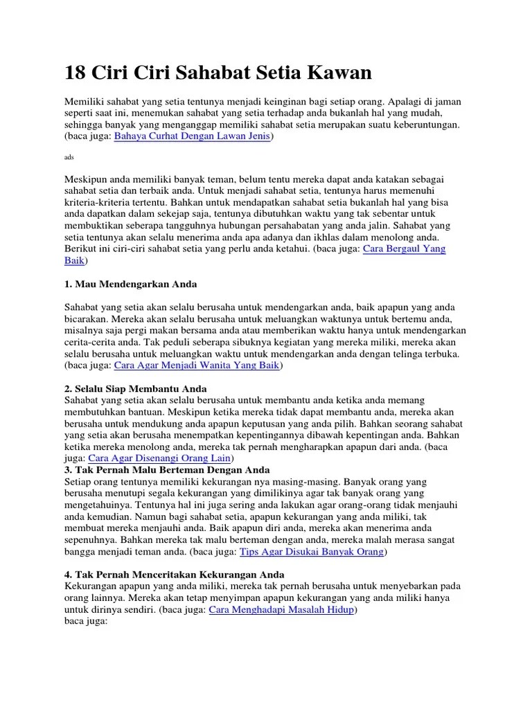 18 Ciri Ciri Sahabat Setia Kawan. | PDF