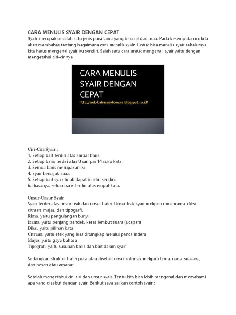 Cara Menulis Syair Dengan Cepat | PDF