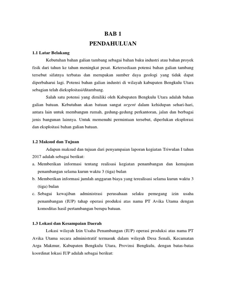 Laporan akhir kegiatan operasi produksi d. Laporan Kegiatan Operasi Produksi Tahun 2017 Triwulan 1 Pdf