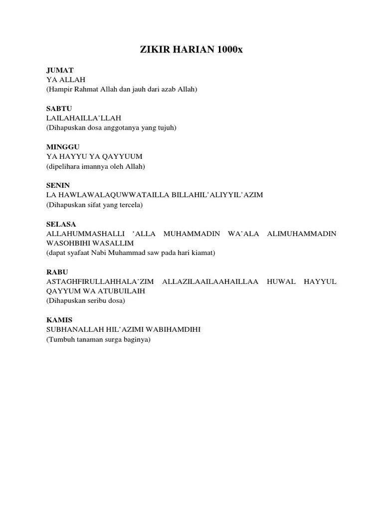 Bacaan Dzikir Setiap Hari Senin Sampai Minggu - Revisi Id