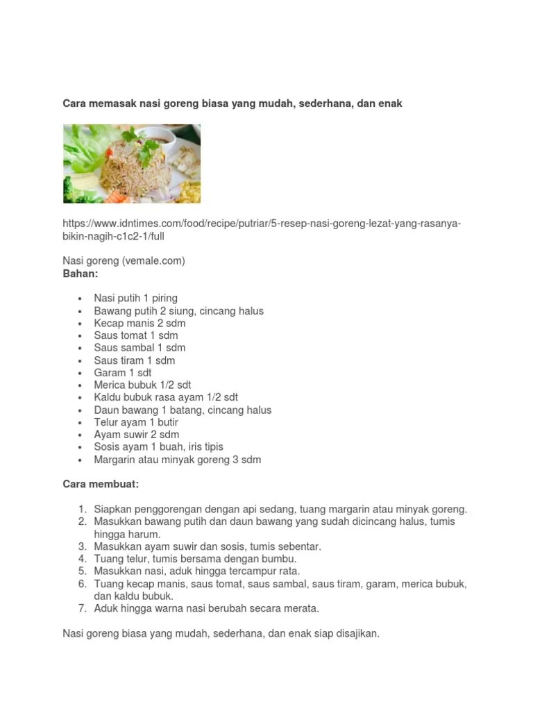Sedang mencari inspirasi resep contoh teks prosedur cara membuat nasi goreng beserta strukturnya yang unik? Buatlah Teks Prosedur Cara Membuat Nasi Goreng Dengan