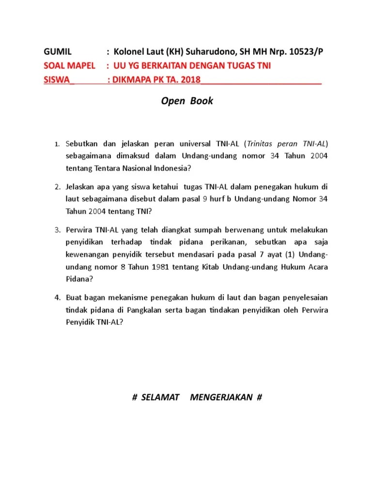 SOAL UU YG BERKAITAN DG TGS TNI - Odt | PDF