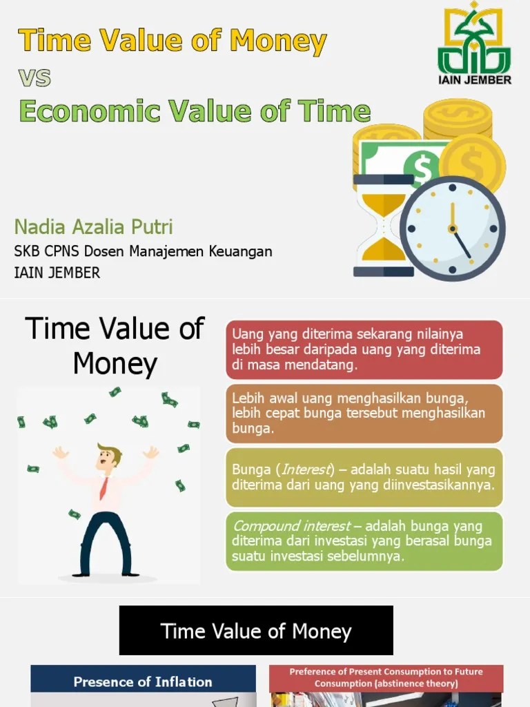 Konsep time value of money adalah konsep di mana nilai uang saat ini pasti akan berbeda nilainya pada beberapa tahun mendatang. Konsep Time Value Of Money Dalam Investasi