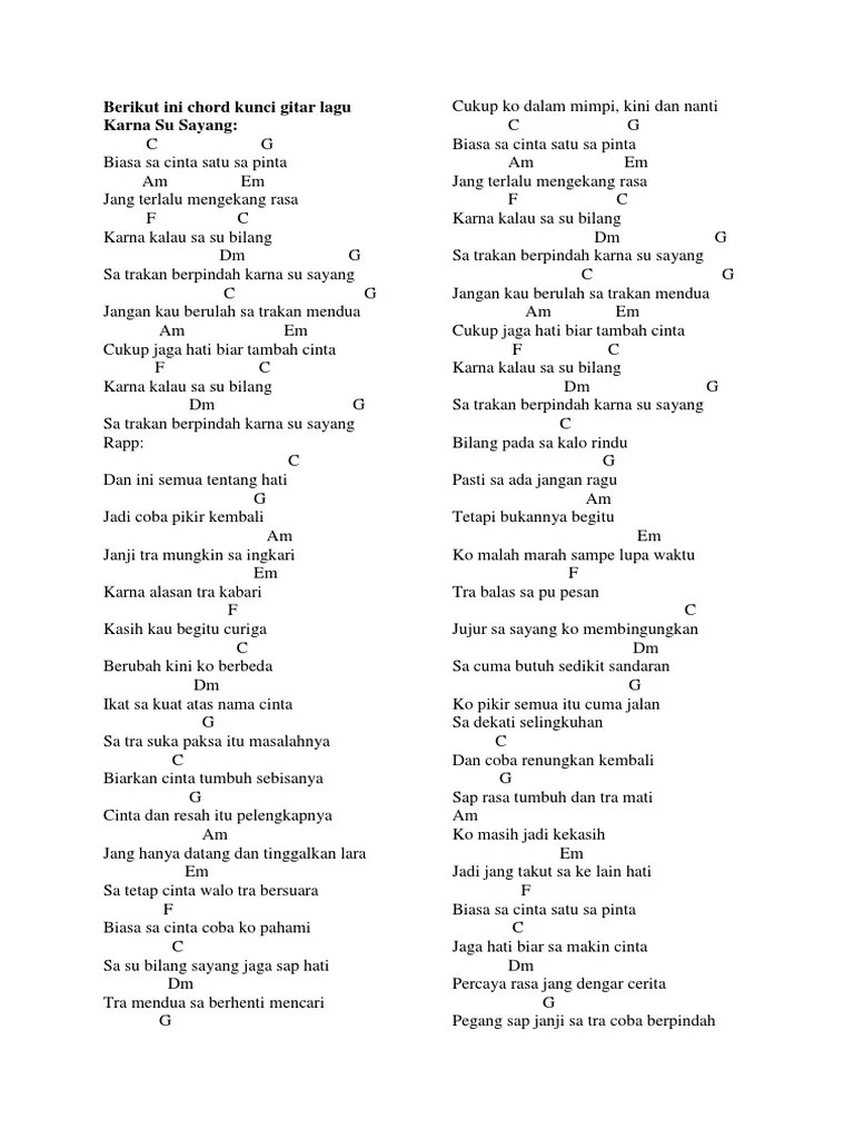 Karna ada ko yang selalu . Chord Lagu Karna Ada Ko Buat Sa Nyaman