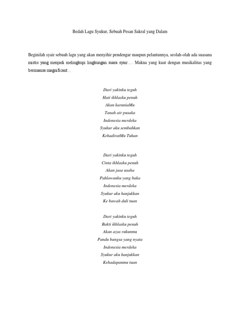 Bercerita tentang apakah syair lagu syukur? Bedah Lagu Syukur