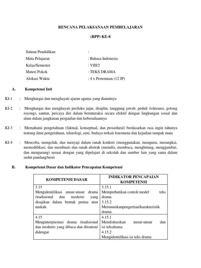 Rencana Pelaksanaan Pembelajaran (RPP Teks Drama) | PDF