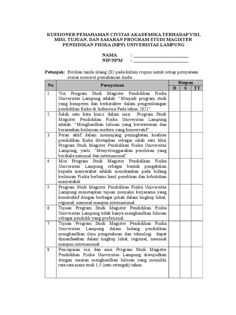 Kuisioner Sosialisasi VMTS FK UNPRI | PDF