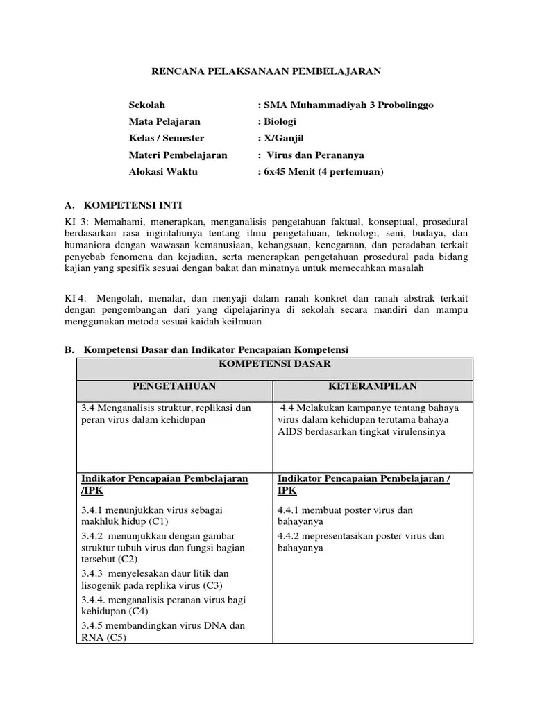 Berdasarkan definisi tersebut, virus dikategorikan bukan termasuk makhluk hidup. Rpp Kd 3 4 Virus Pdf