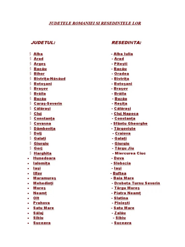 Lista oraşelor din românia cu populaţia la fiecare recensământ. Judetele Romaniei Si Resedintele Lor Pdf
