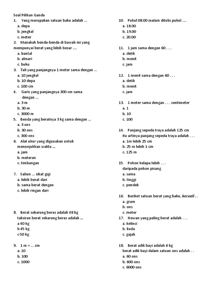 Contoh Satuan Berat Yang Baku Adalah