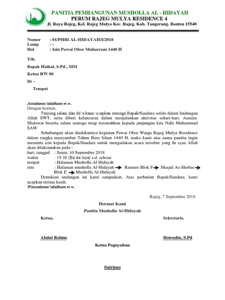 Surat Izin Pawai Obor Muharram 1440 H | PDF