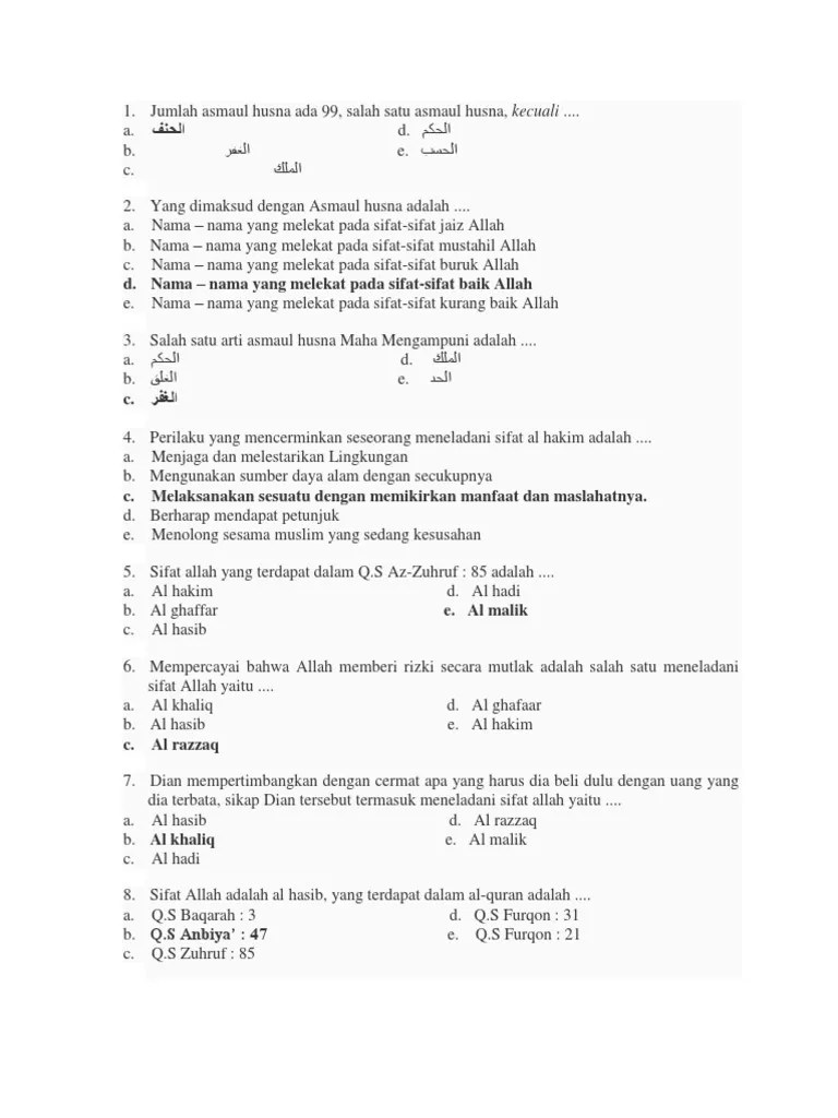 Soal Akidah 2018 | PDF