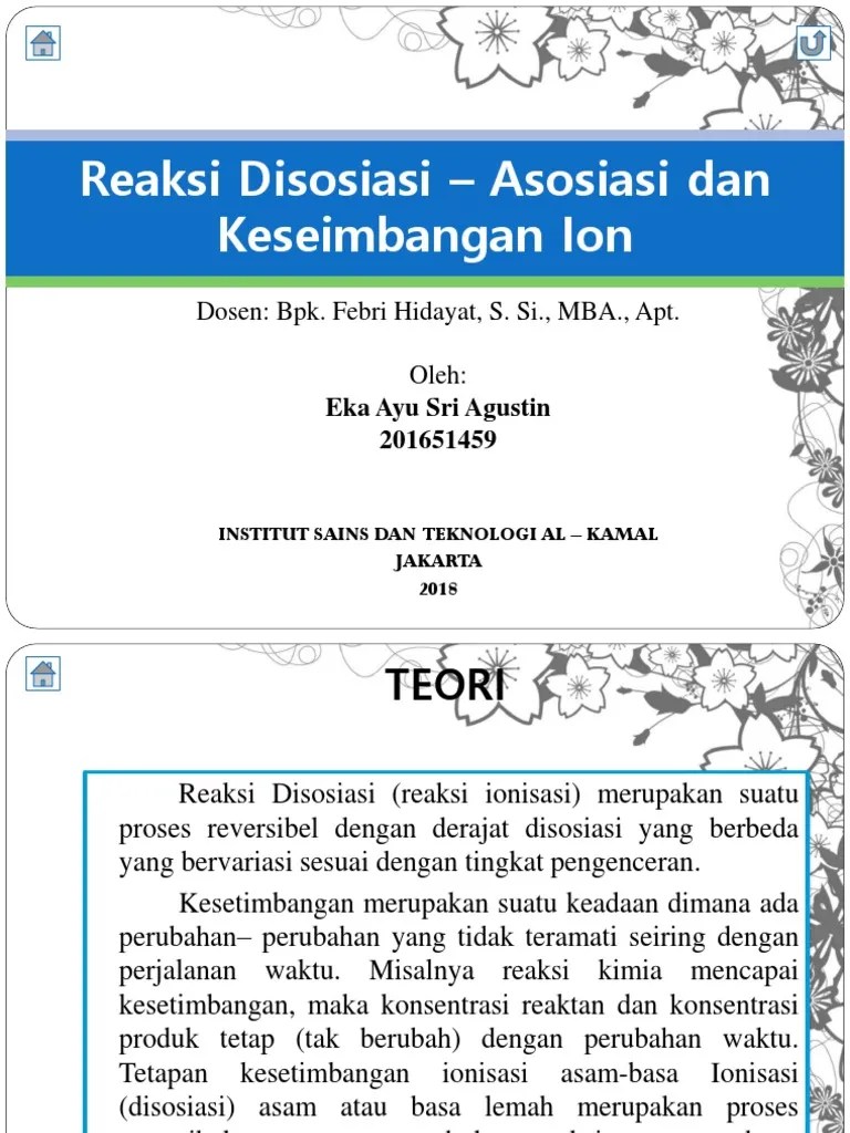 Kimia Analisis (Reaksi Disosiasi - Asosiasi Dan Keseimbangan Ion) | PDF