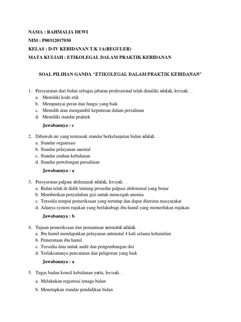 Soal Etika Kebidanan Beserta Jawabanya D Iii Kebidanan - Revisi Id