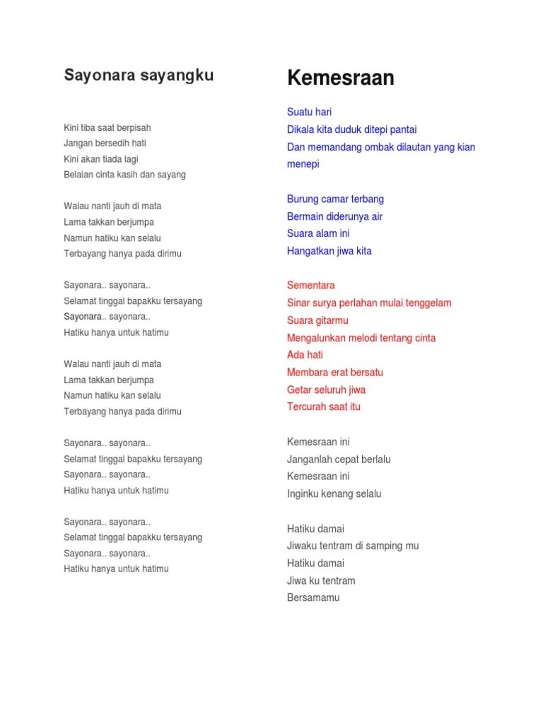 Teks Lagu Sayonara Kini Tiba Saat Berpisah - Berbagai Teks Penting