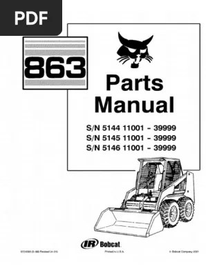 Bobcat 310 313 skid steer loader service manual repair manual . Bobcat 863 F Series Skid Steer Loader Parts Catalogue Manual Sn 5146 11001 39999 Pdf Nut Hardware Screw