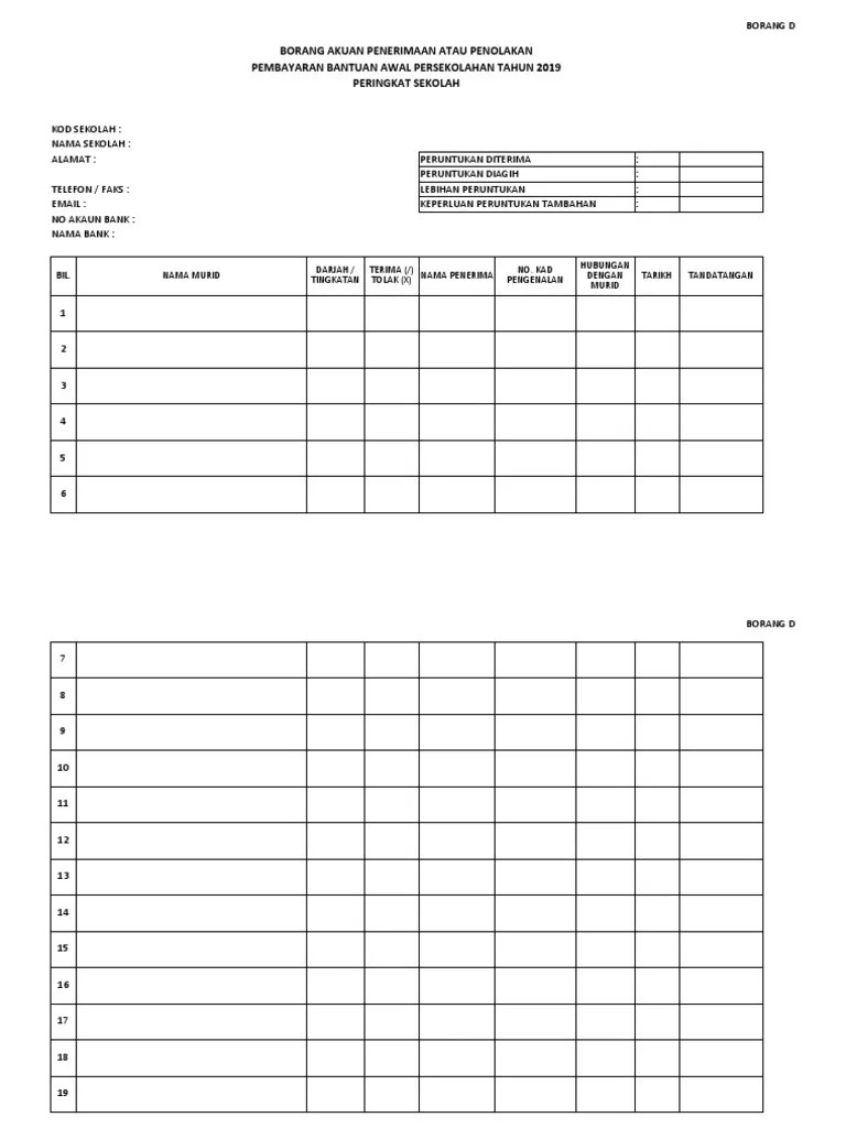 Borang Bantuan Awal Persekolahan 2019 Norsn