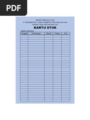 Kartu stok adalah sebuah kertas berwarna kuning yang biasa terdapat di sebuah gudang. Kartu Stok Apotek Pdf