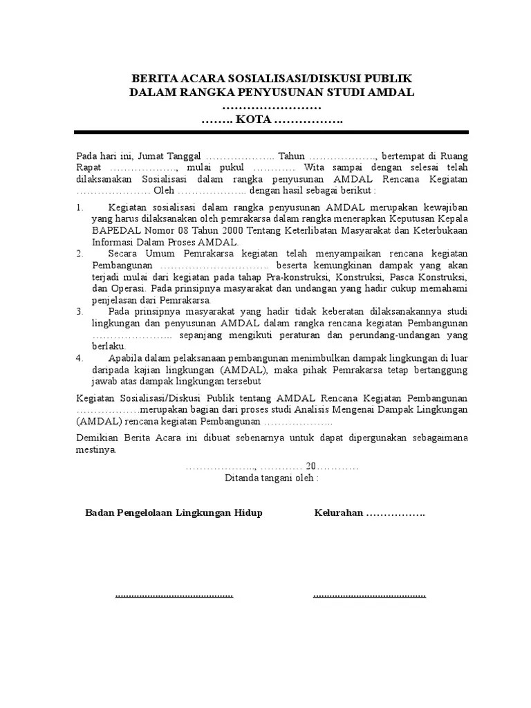 Contoh Berita Acara Sosialisasi Konsultasi Publik | PDF